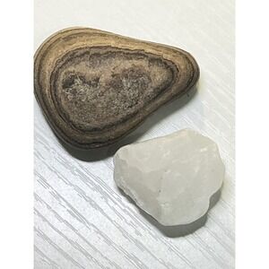 Natural Geologic Set Banded Ironstone Concretion & Raw Milky Quartz Specimen